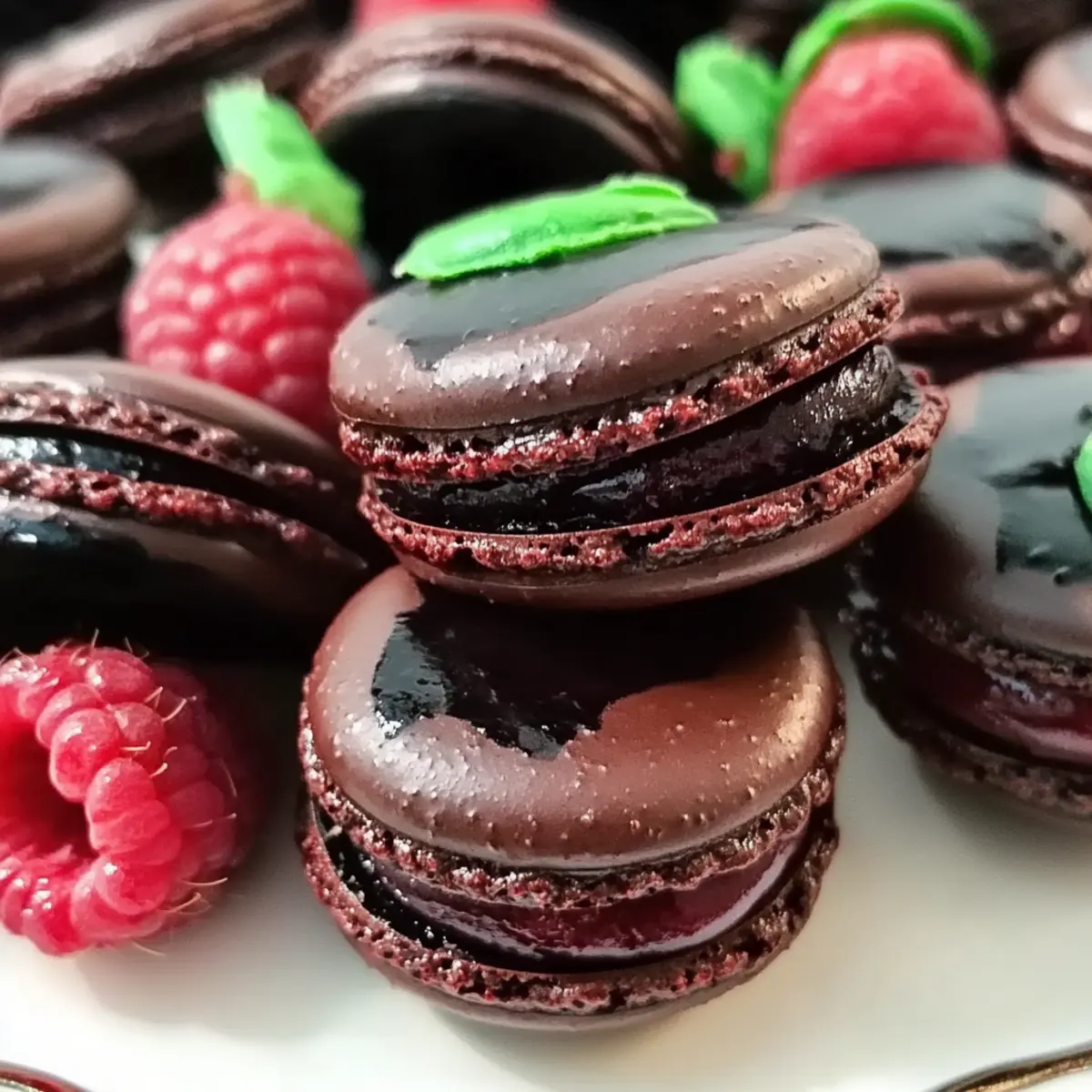 Dunkle Schokoladen-Himbeer-Macarons