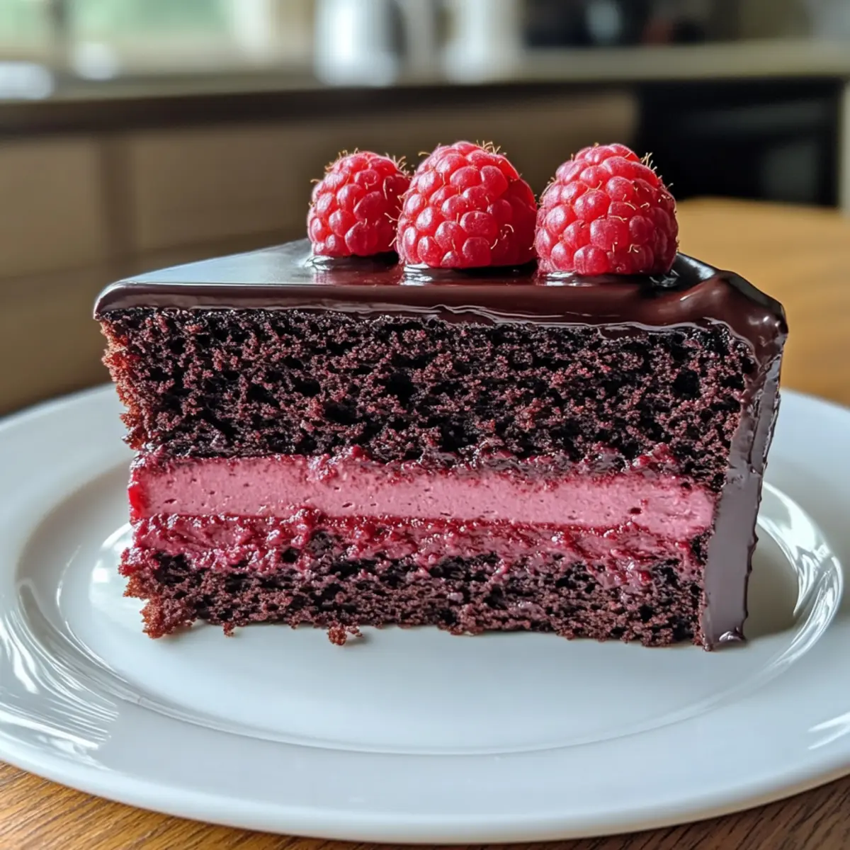 Dunkle Schokoladen-Himbeer-Mousse-Torte ist ein Muss zu probieren
