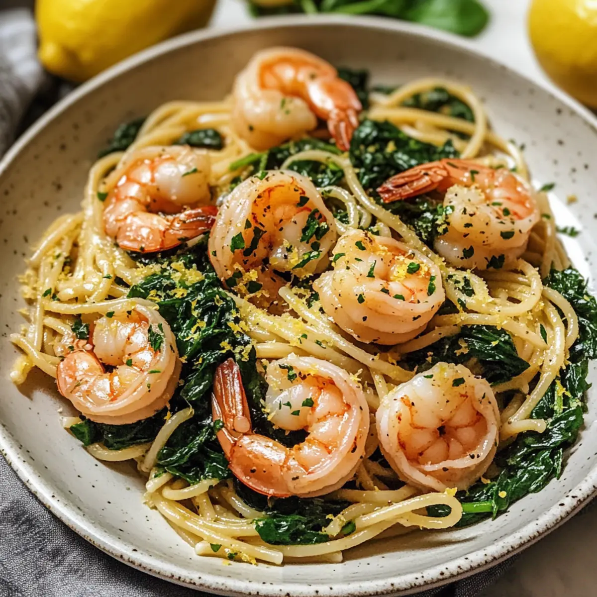 Zitronen-Knoblauch-Garnelen-Pasta mit Spinat