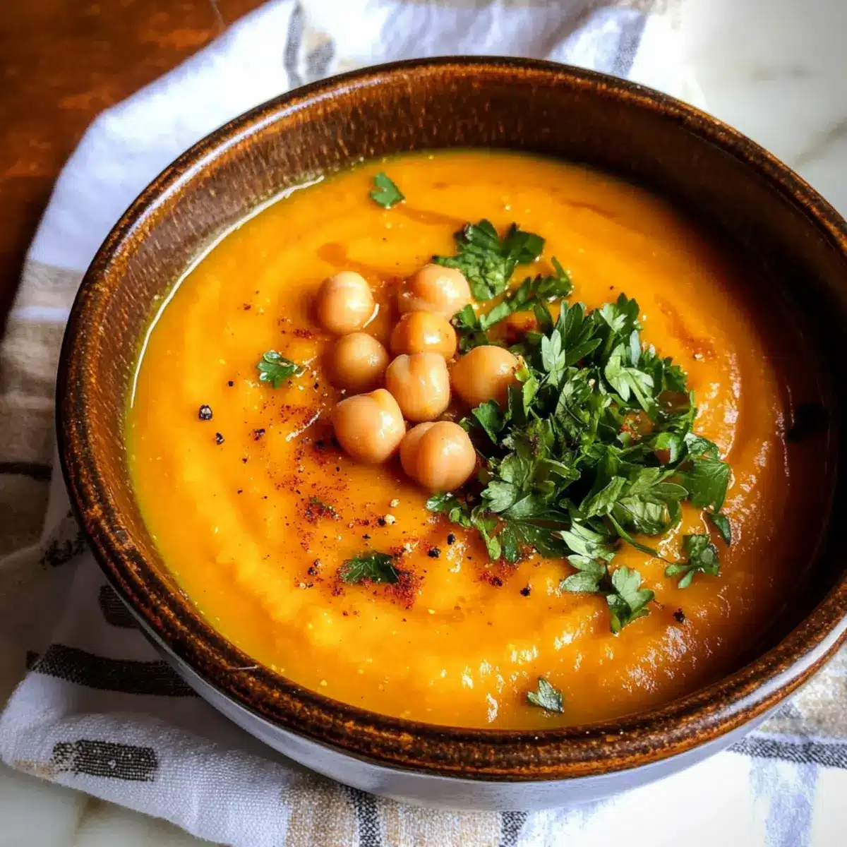 Marokkanische Süßkartoffelsuppe mit Kichererbsen