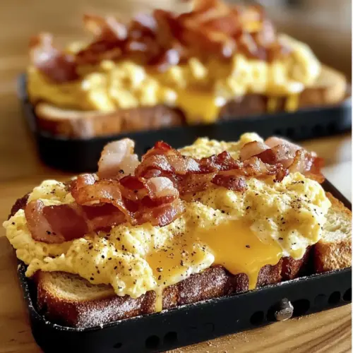 Fluffige weiche Eier auf knusprigem Knoblauchtoast