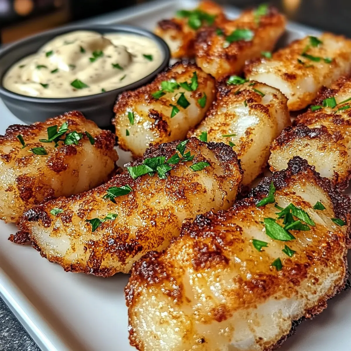 Zitronenbutterfischbissen mit Knoblauch-Aioli