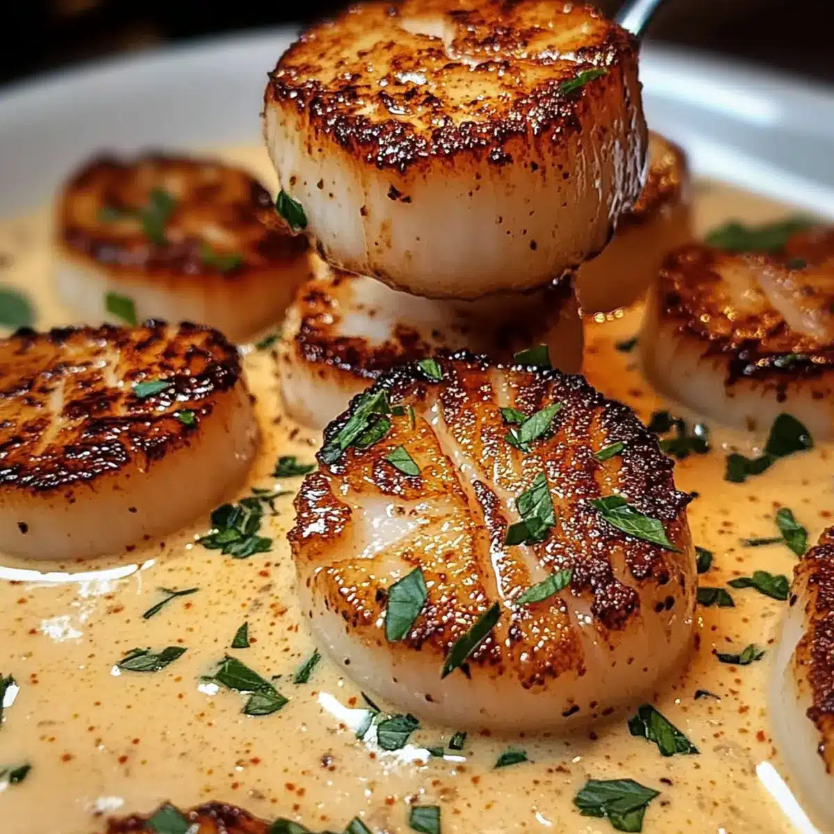 Gebratene Jakobsmuscheln mit würziger Cajun-Cream-Sauce