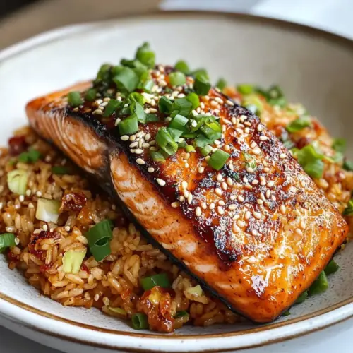 Miso-Glasierter Lachs mit Kimchi gebratenem Reis